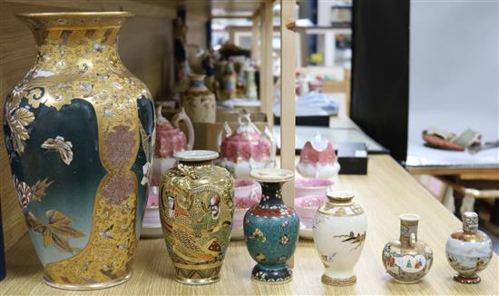 A collection of six assorted Japanese ceramic vases, largest 38cm